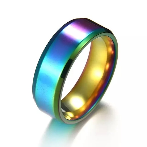 ๐8mm Stainless Steel Rainbow Ring Wedding Fashion - Picture 2 of 2
